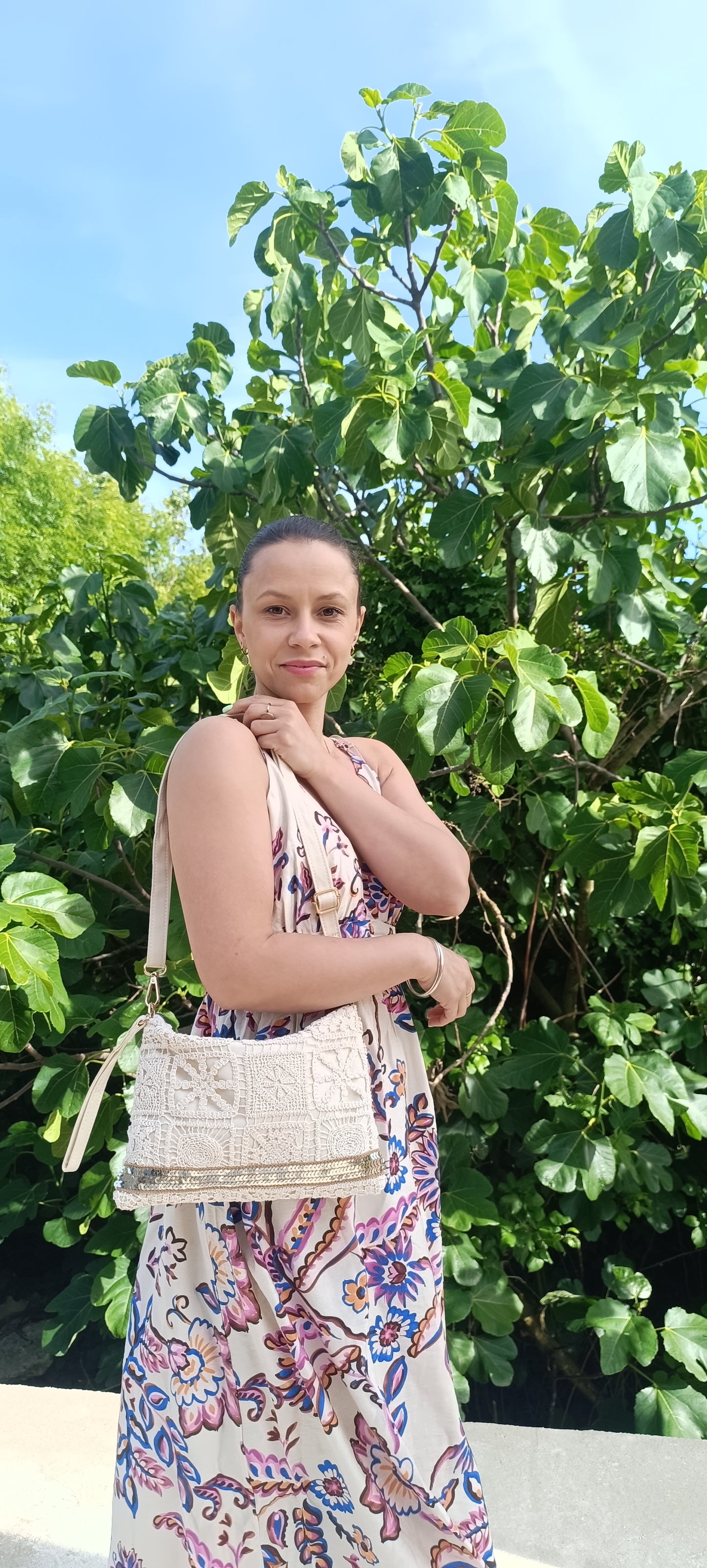 Pochette écru 100% coton bandouliére amovible