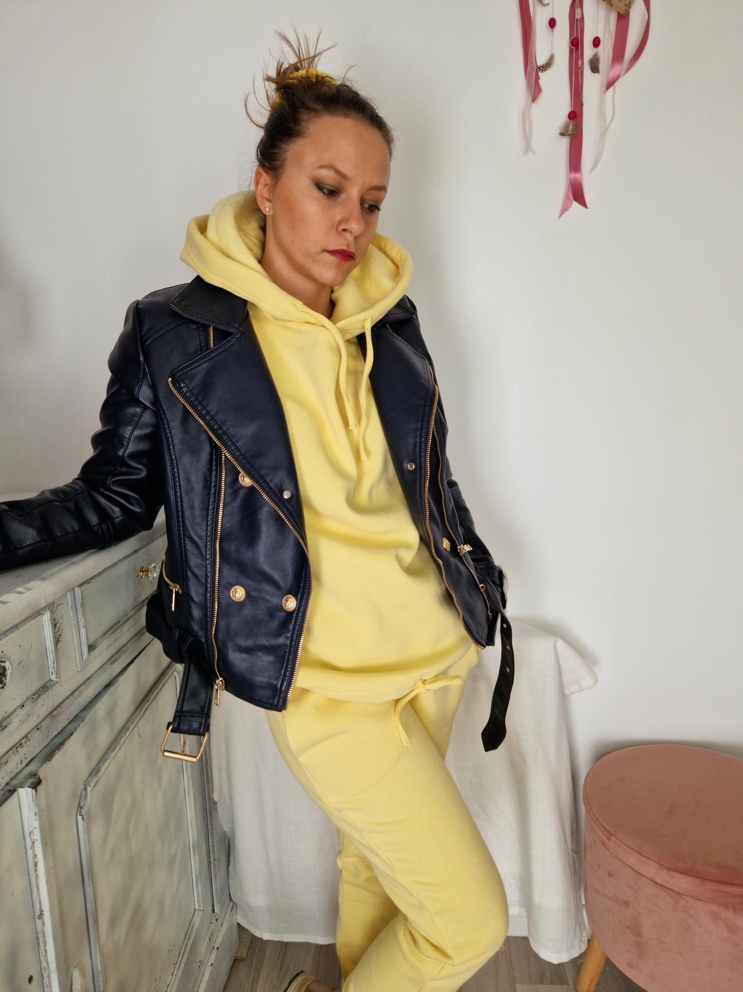 Bas de survetement upcyclé Oversize Jaune