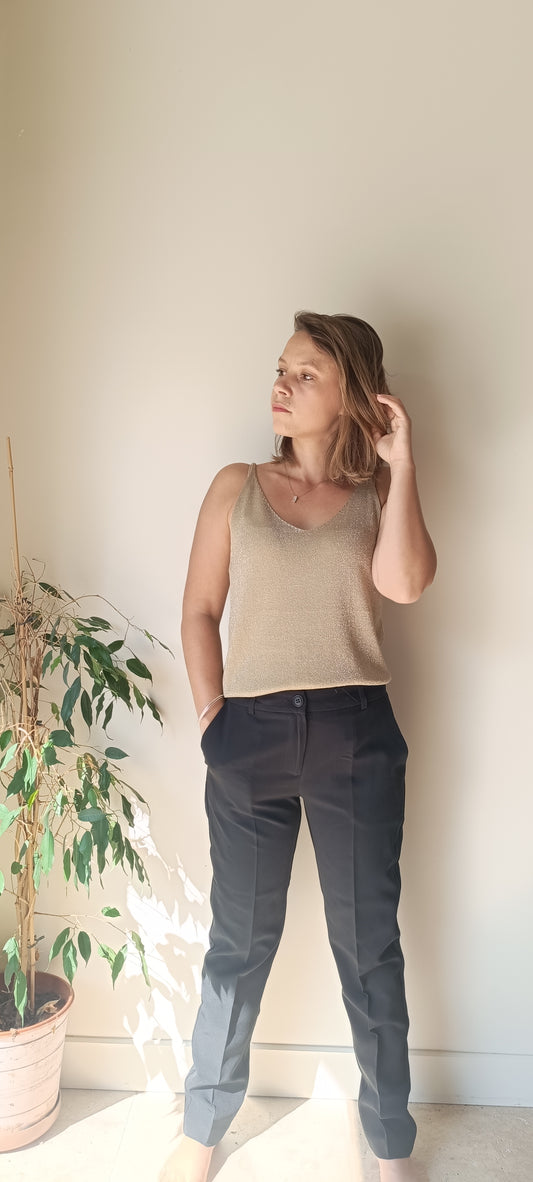 Pantalon élégant en toile. Beige ou noir