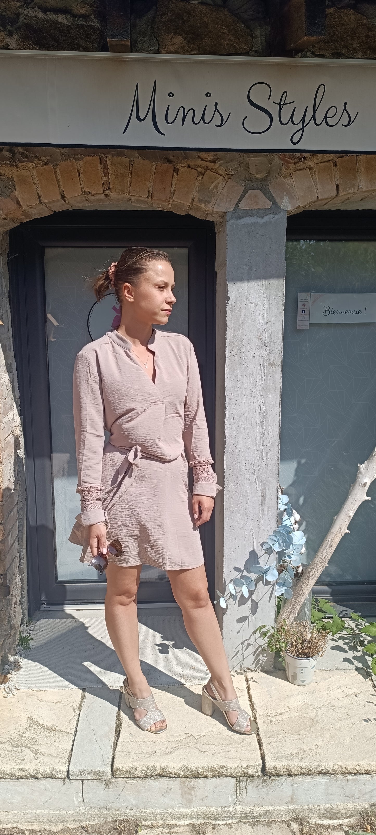 Robe chemise taupe