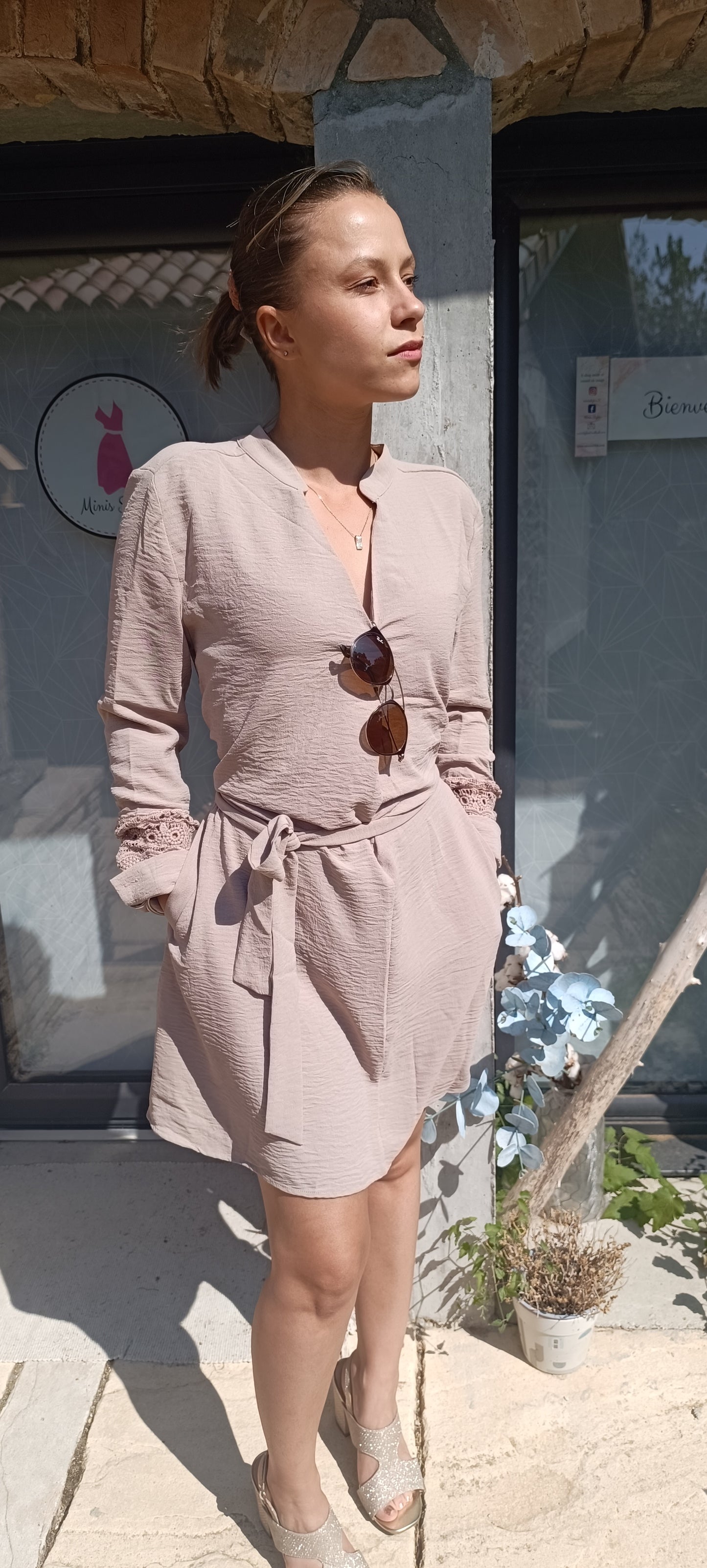 Robe chemise taupe