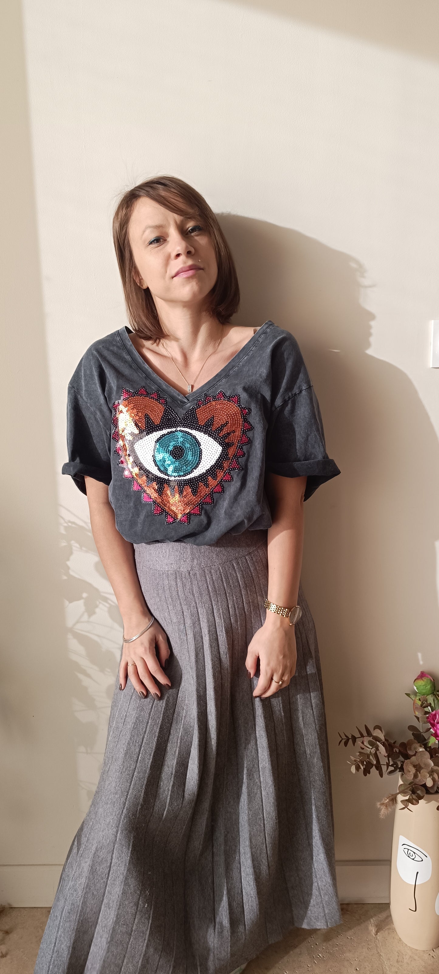 Tee-shirt oversize oeil en sequin