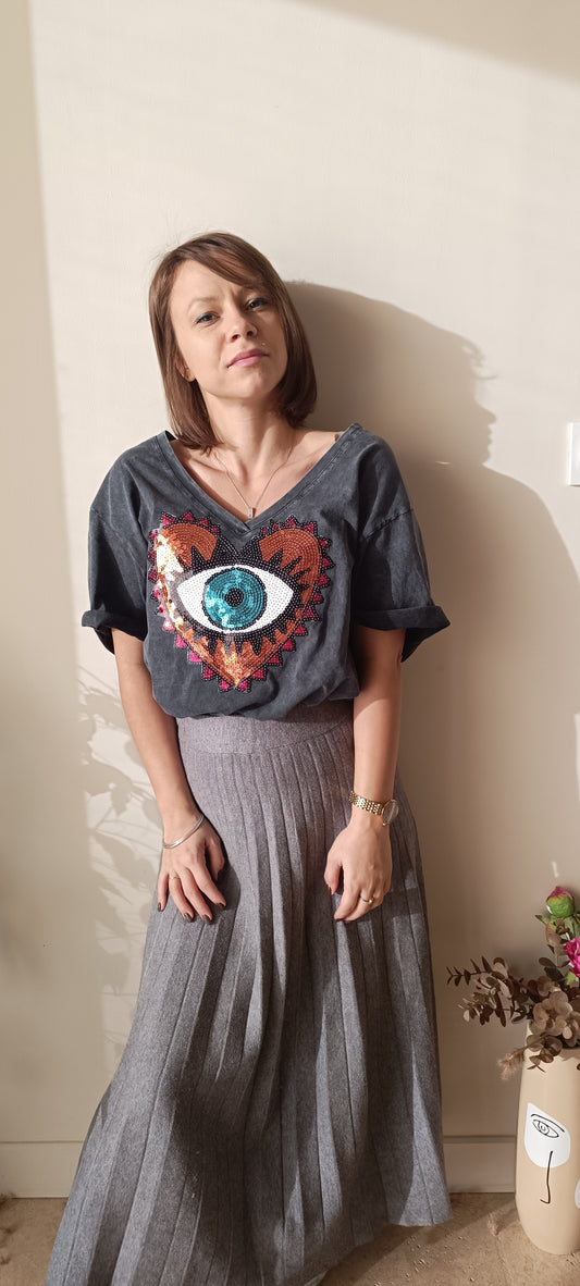 Tee-shirt oversize oeil en sequin