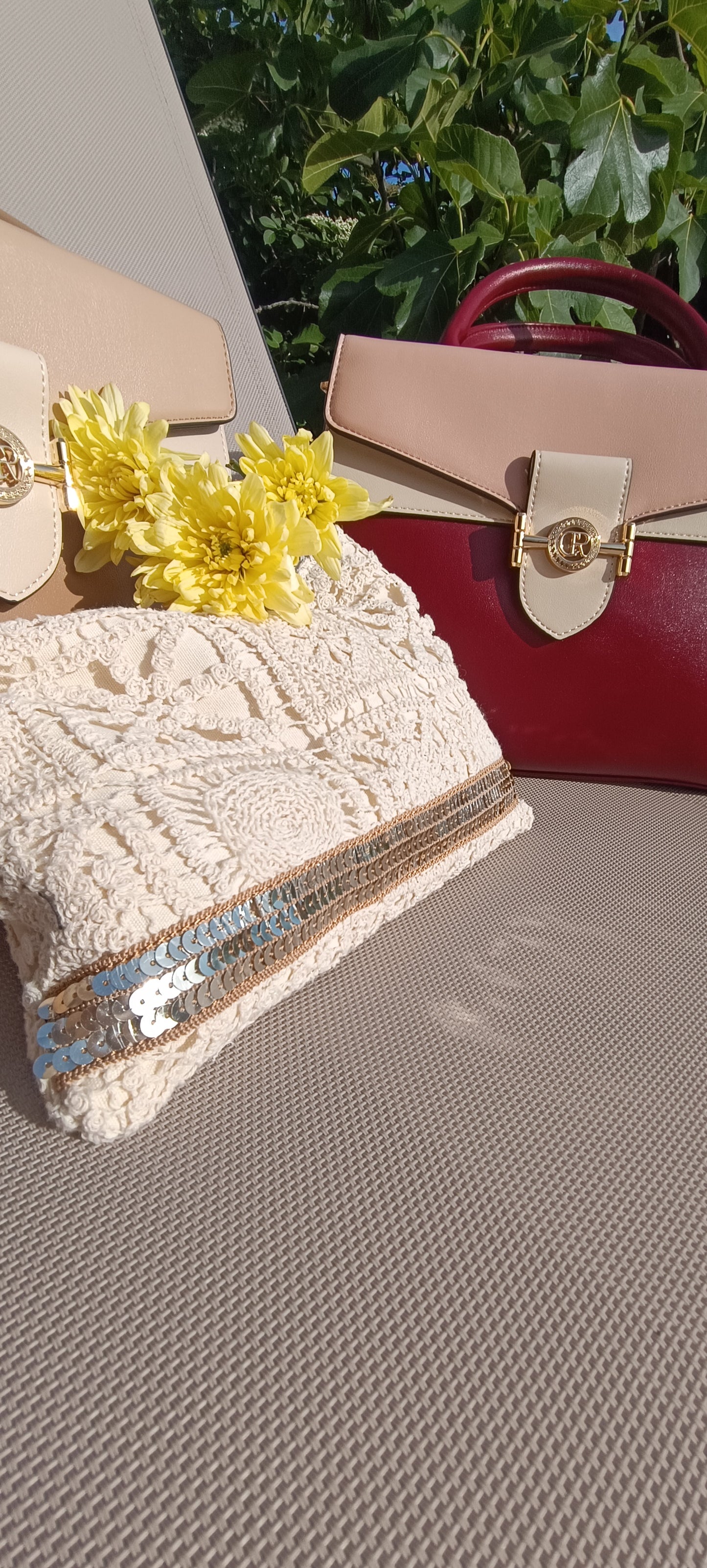 Pochette écru 100% coton bandouliére amovible