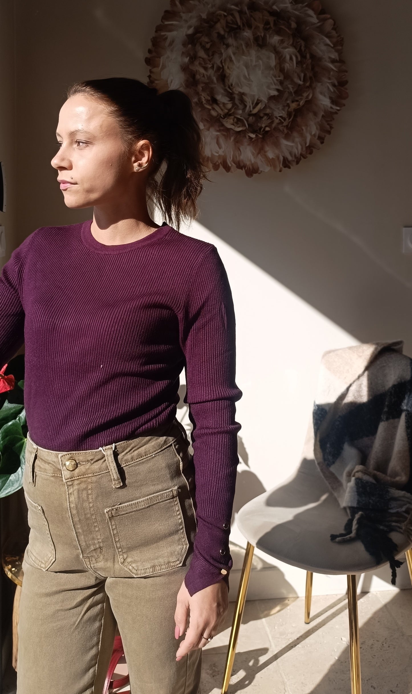 Petit pull cotelé prune