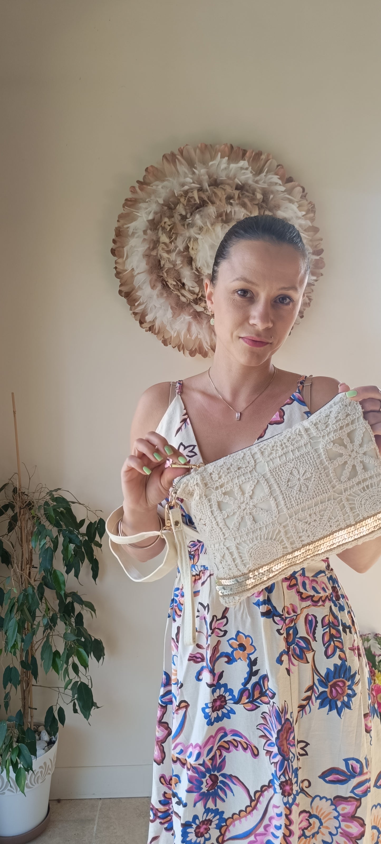 Pochette écru 100% coton bandouliére amovible