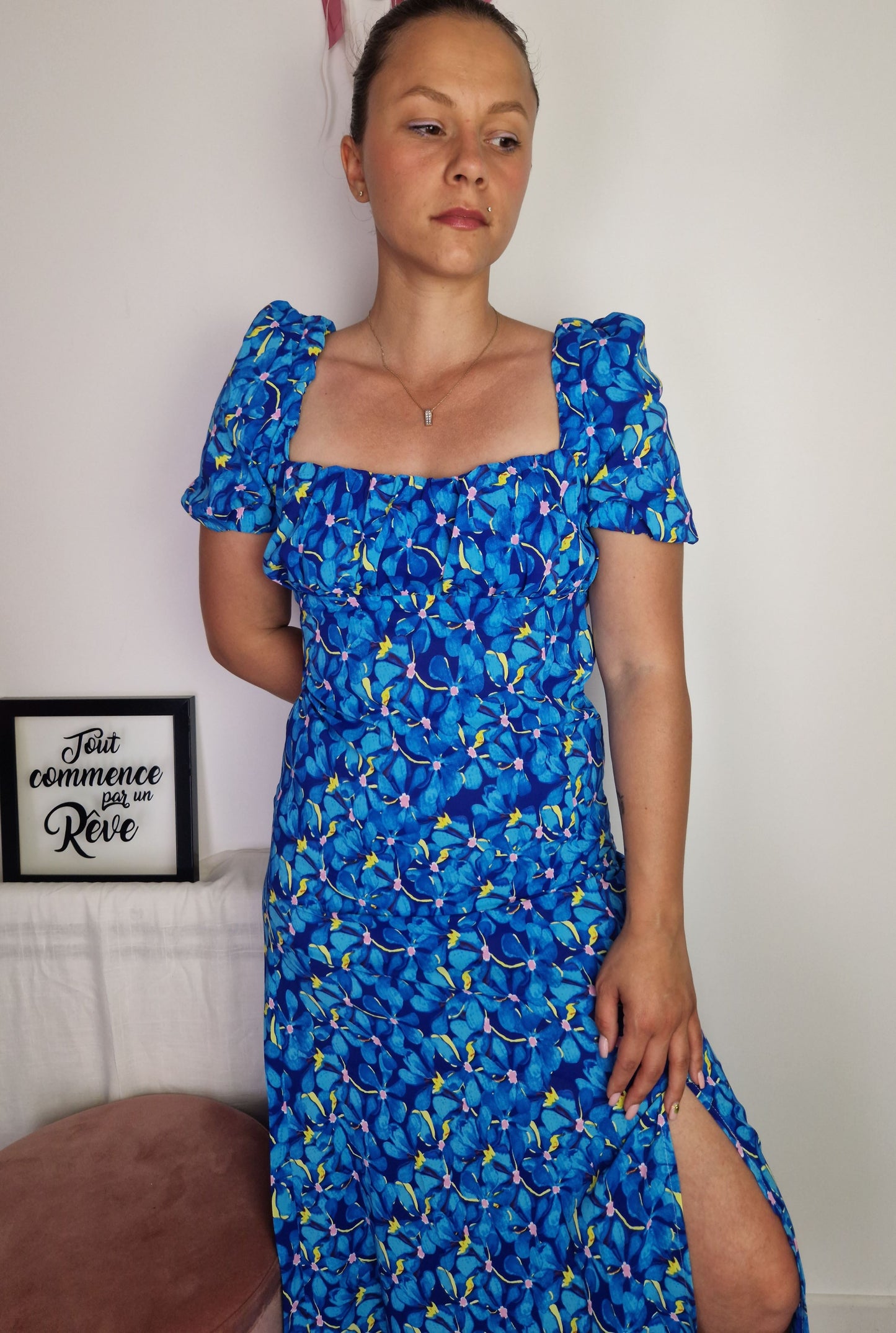 Robe romantique bleu fleurie