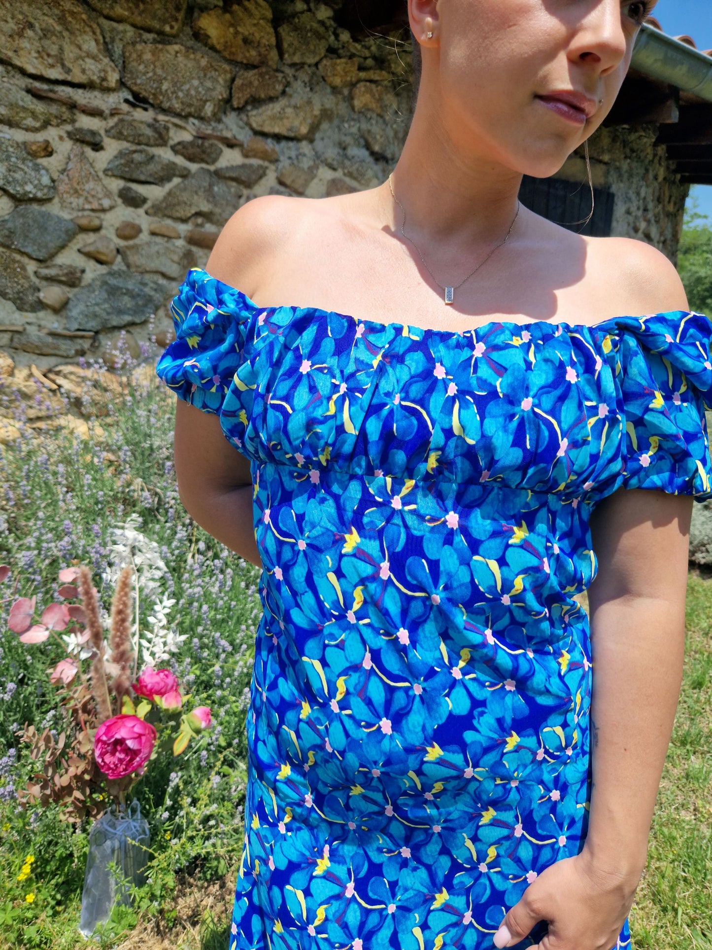 Robe romantique bleu fleurie