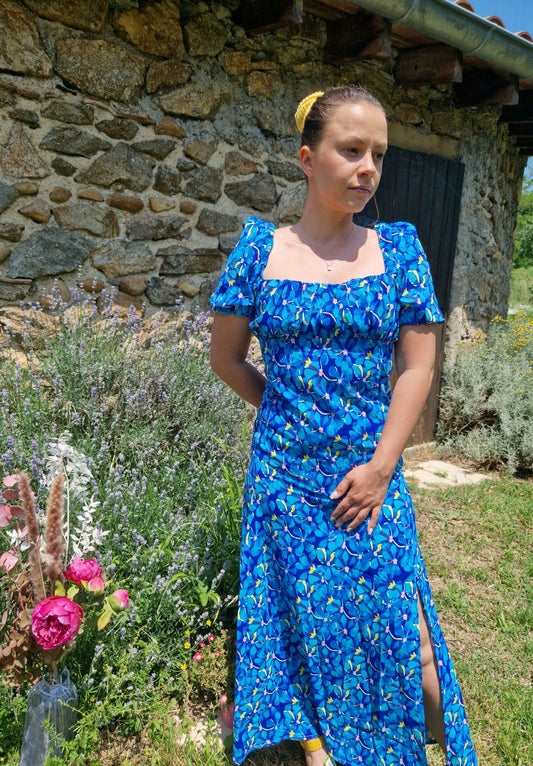 Robe romantique bleu fleurie