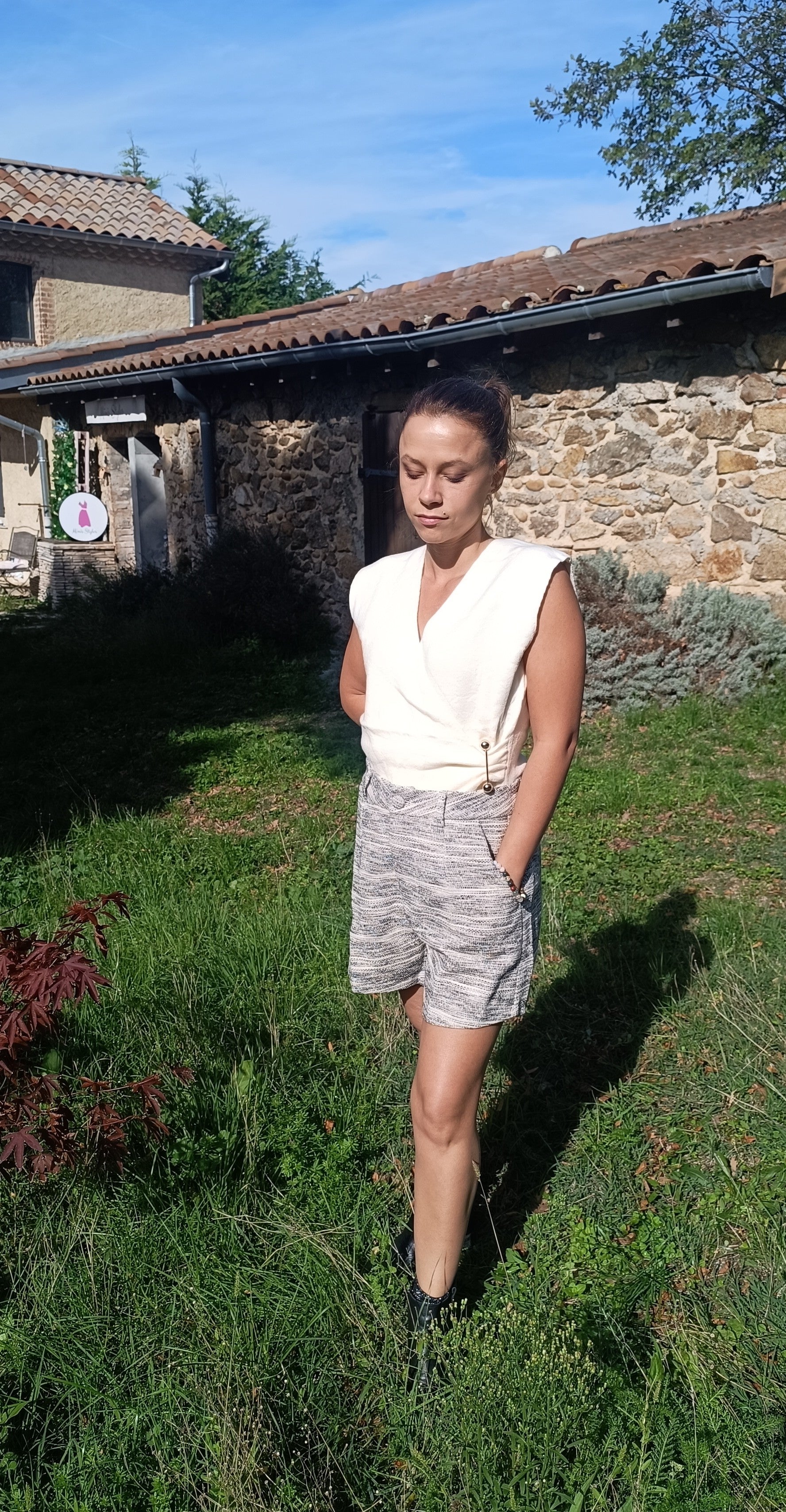 Short d'hiver chic noir ecru
