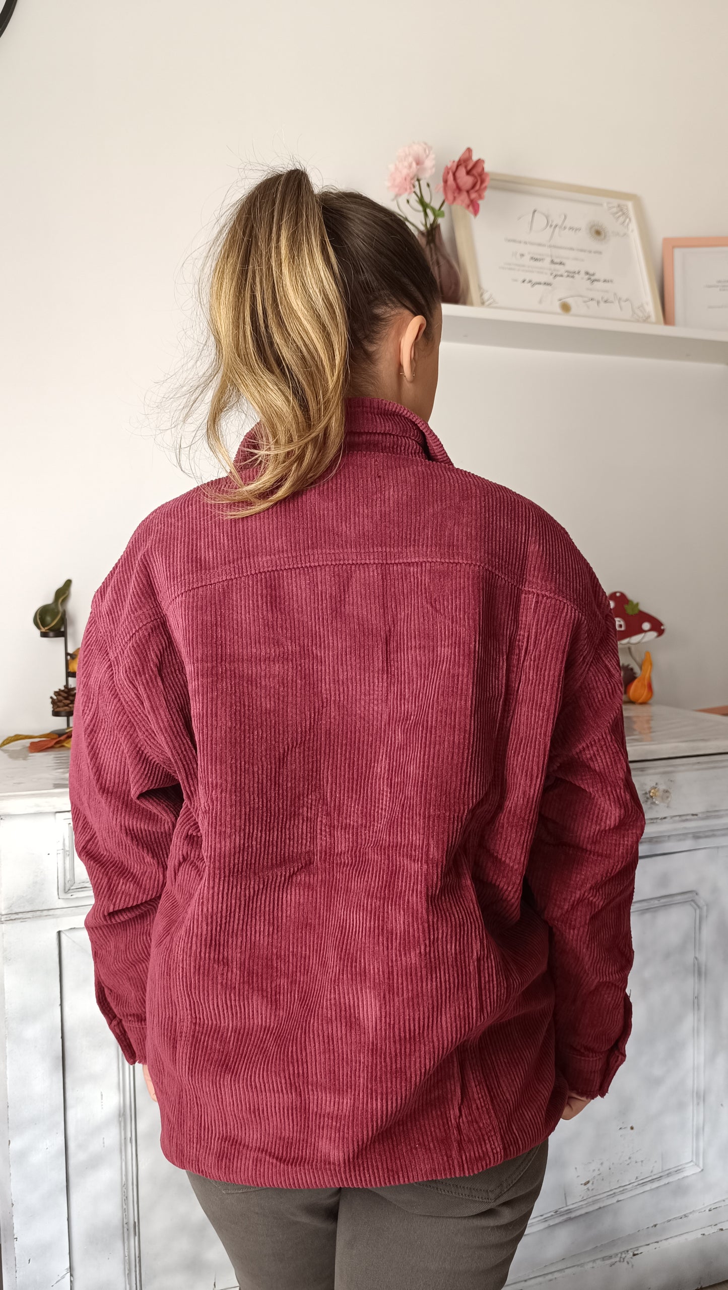 Veste chemise 2 en 1 velours cotelé bordeaux