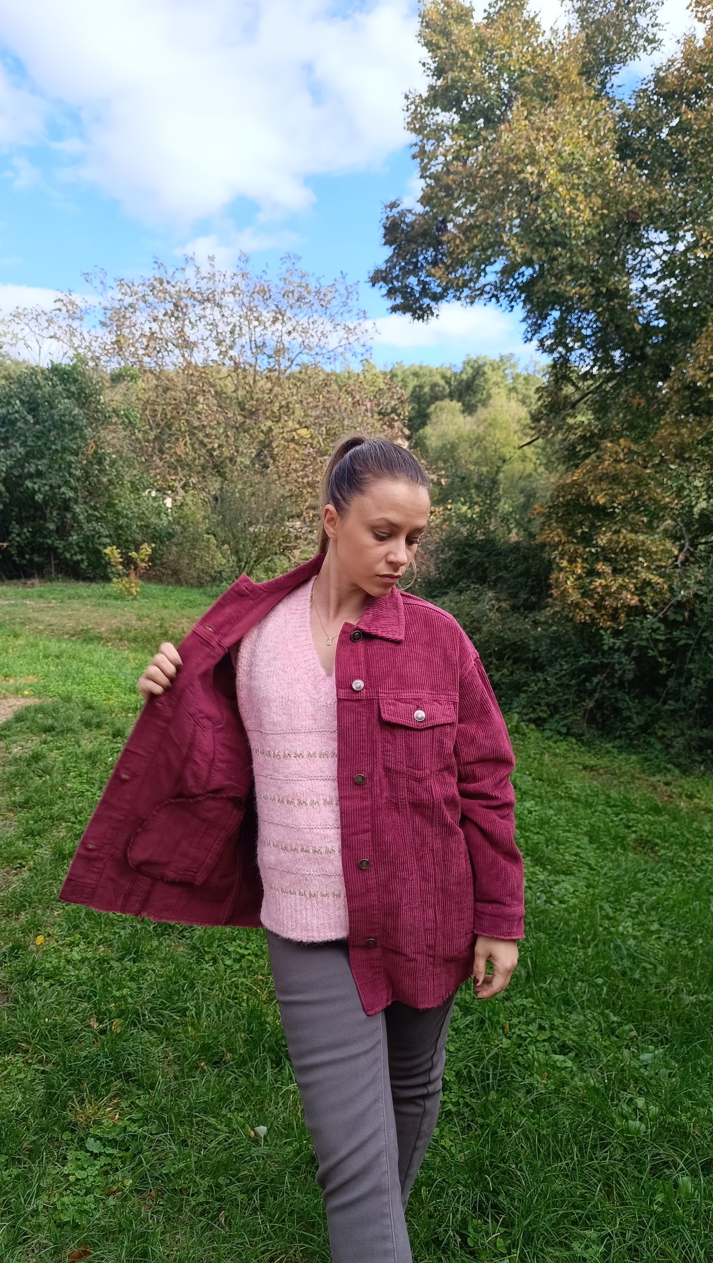 Veste chemise 2 en 1 velours cotelé bordeaux