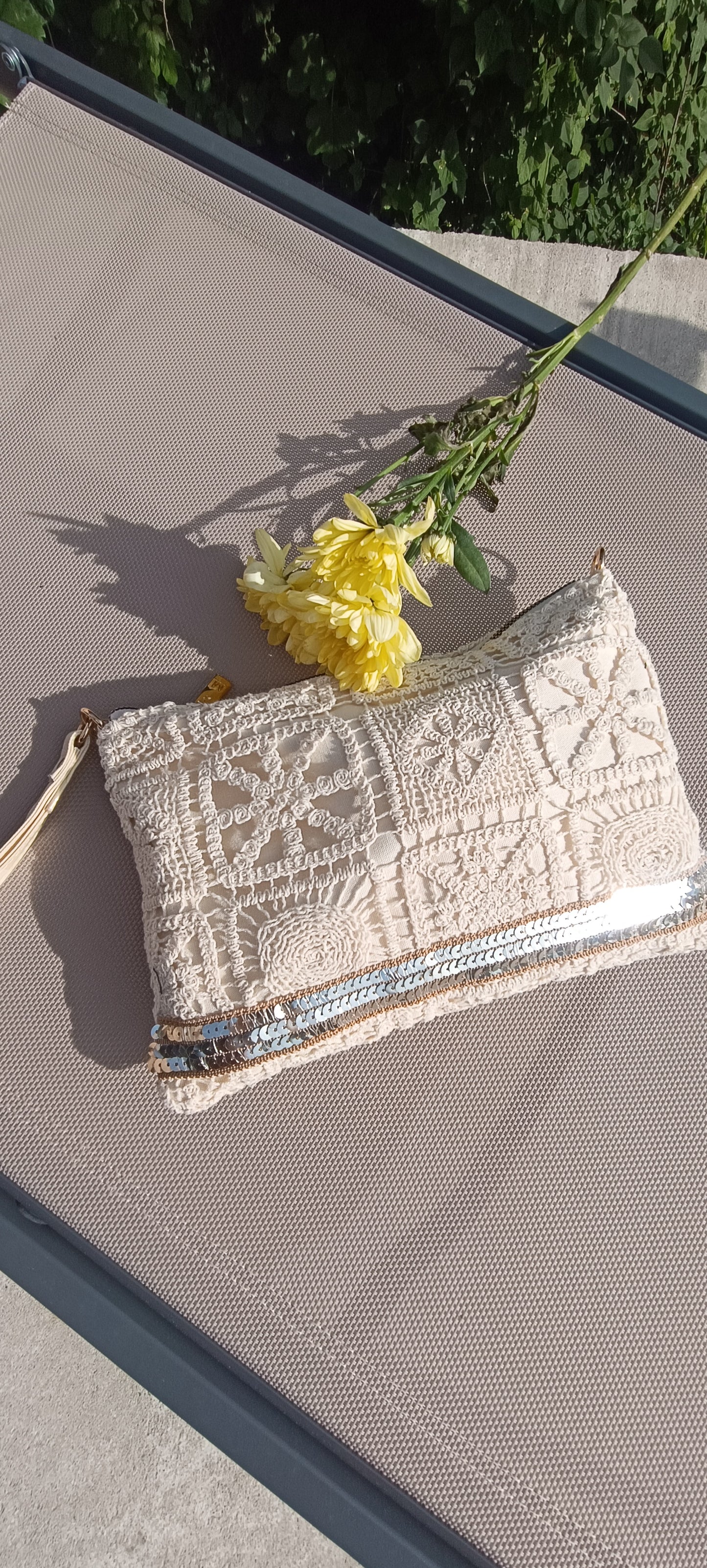 Pochette écru 100% coton bandouliére amovible