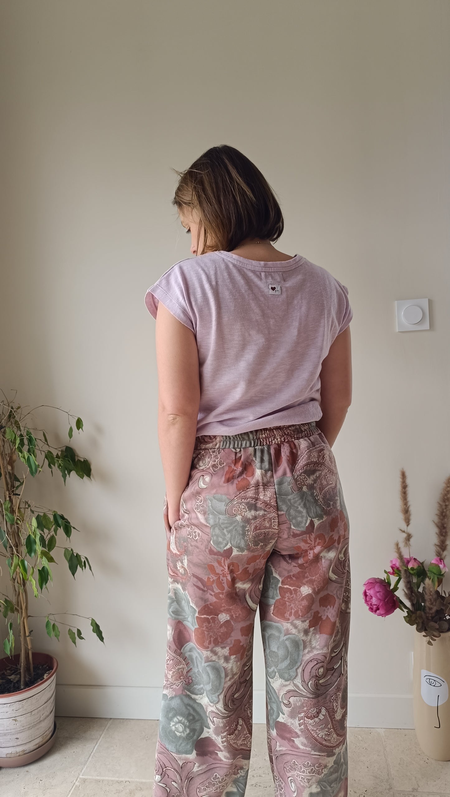 Pantalon large upcyclé vieux rose