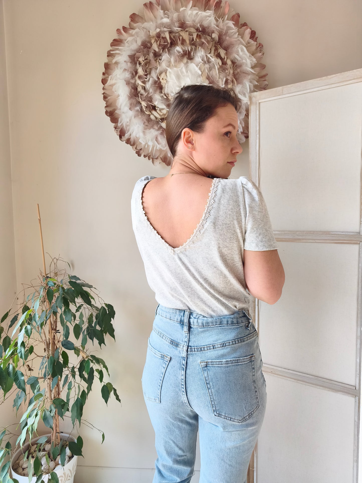 Tee-shirt gris dos nu réversible