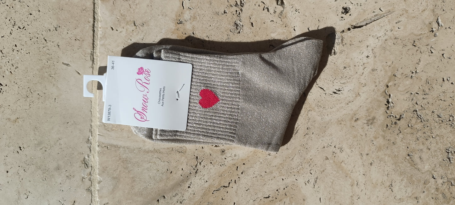 Chaussettes brodées coeur et satiné