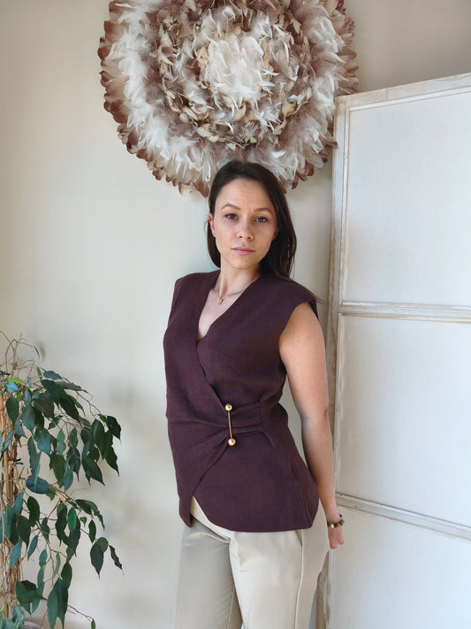 Pull sans manches col V 2 coloris