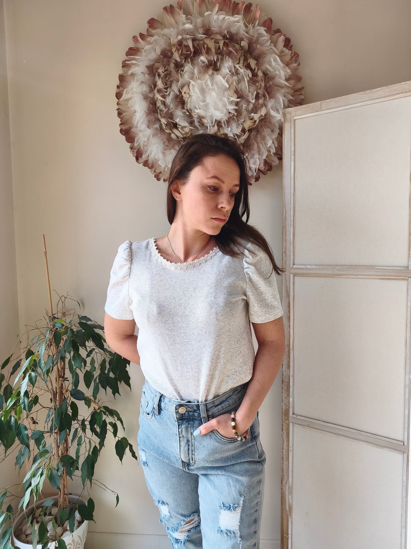 Tee-shirt gris dos nu réversible