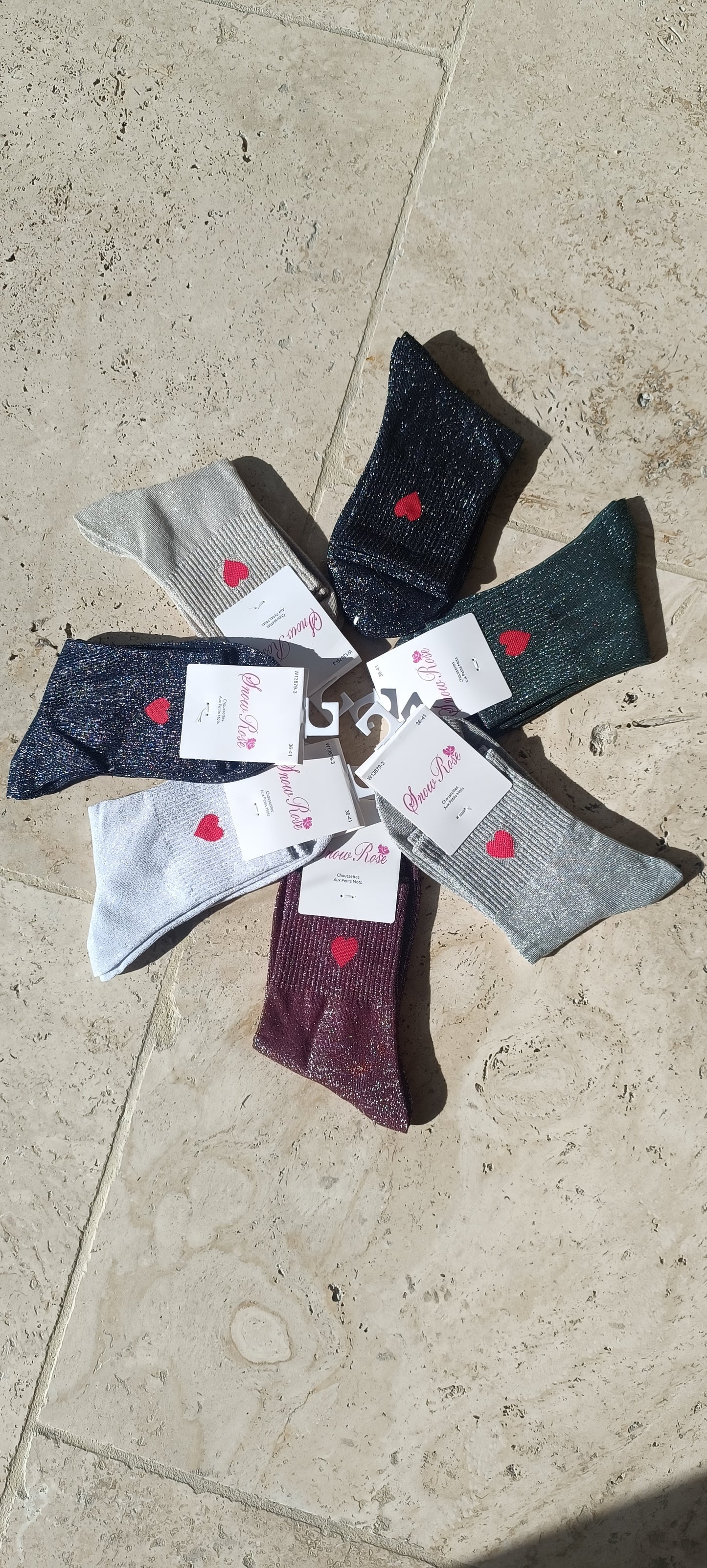Chaussettes brodées coeur et satiné