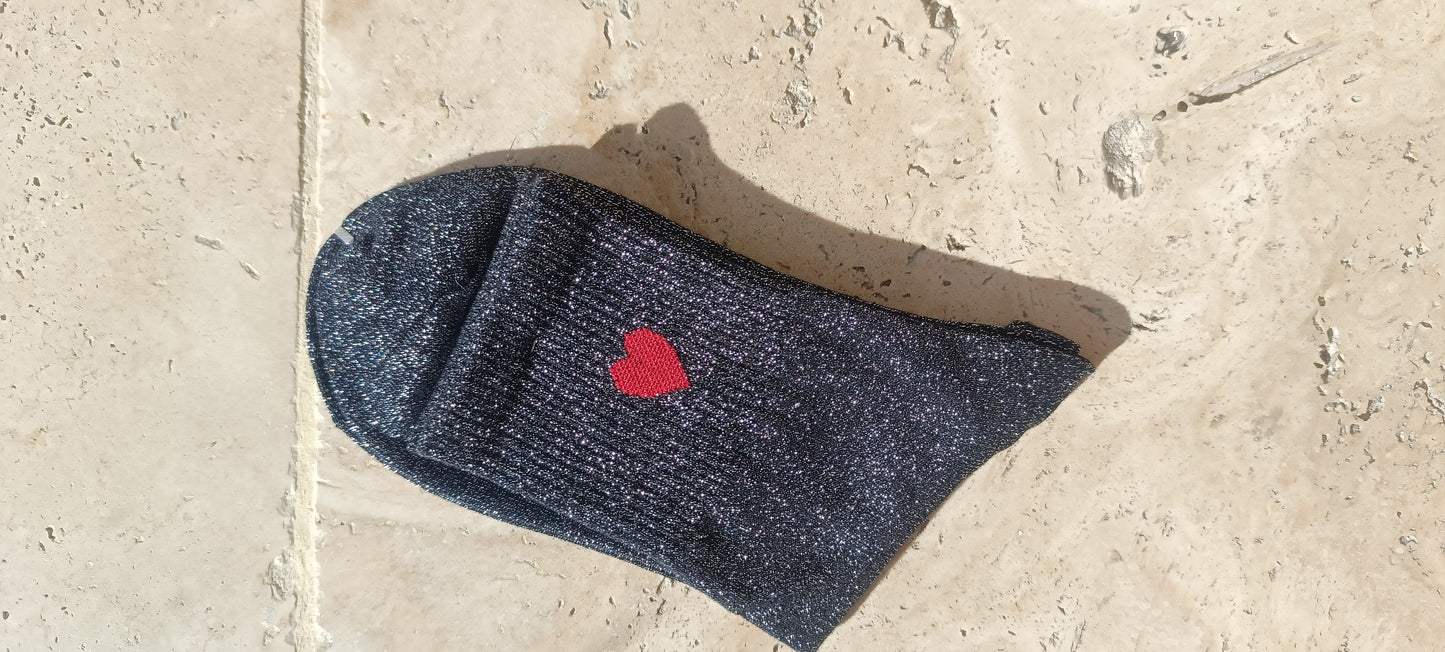 Chaussettes brodées coeur et satiné