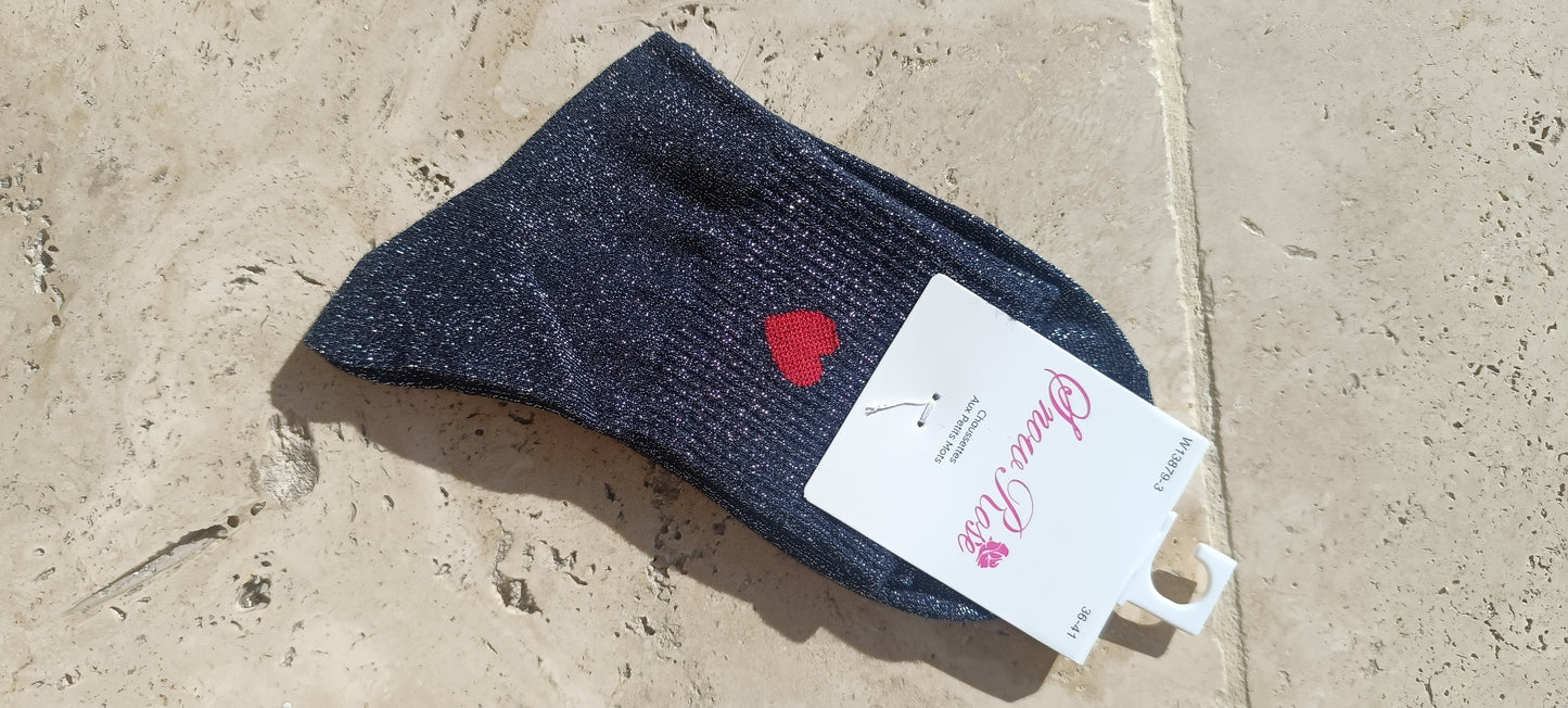 Chaussettes brodées coeur et satiné