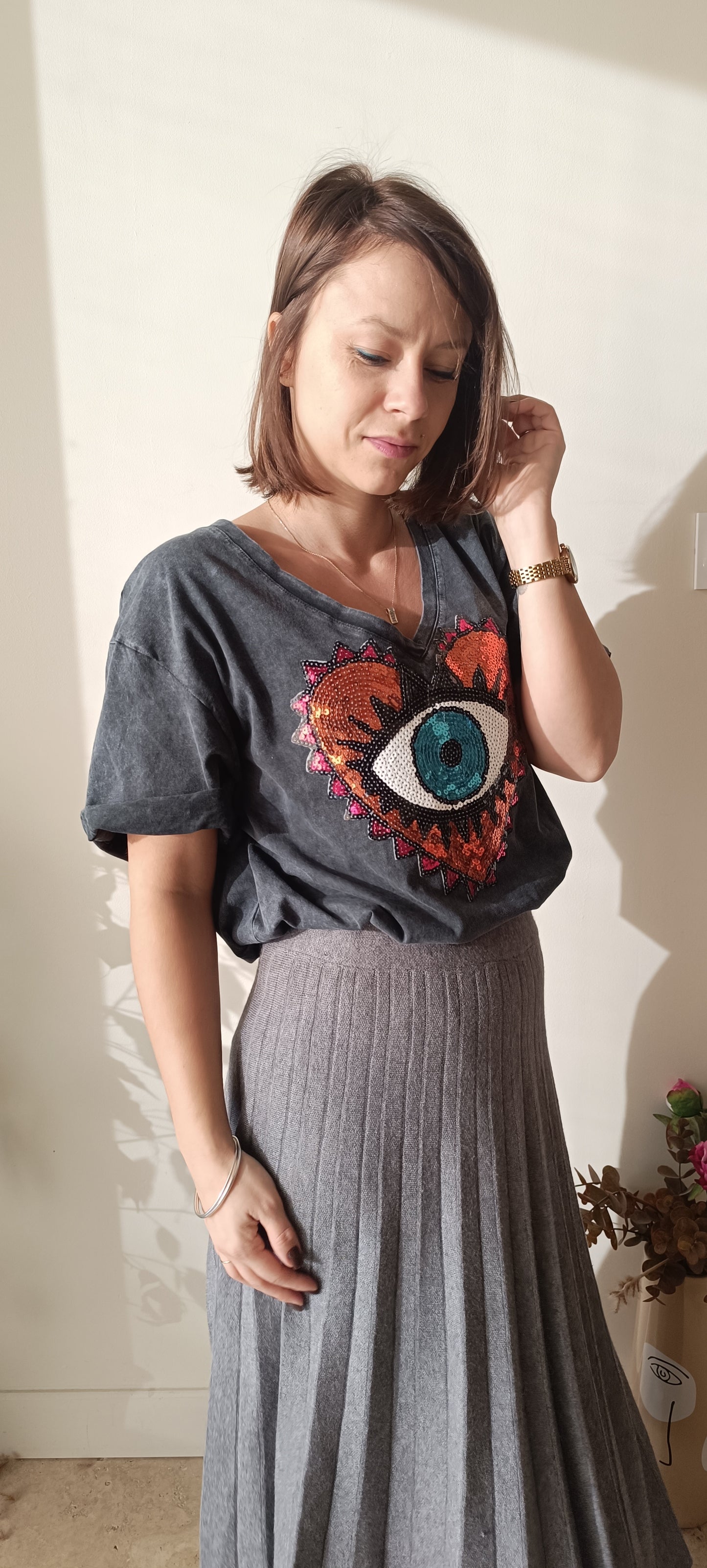 Tee-shirt oversize oeil en sequin