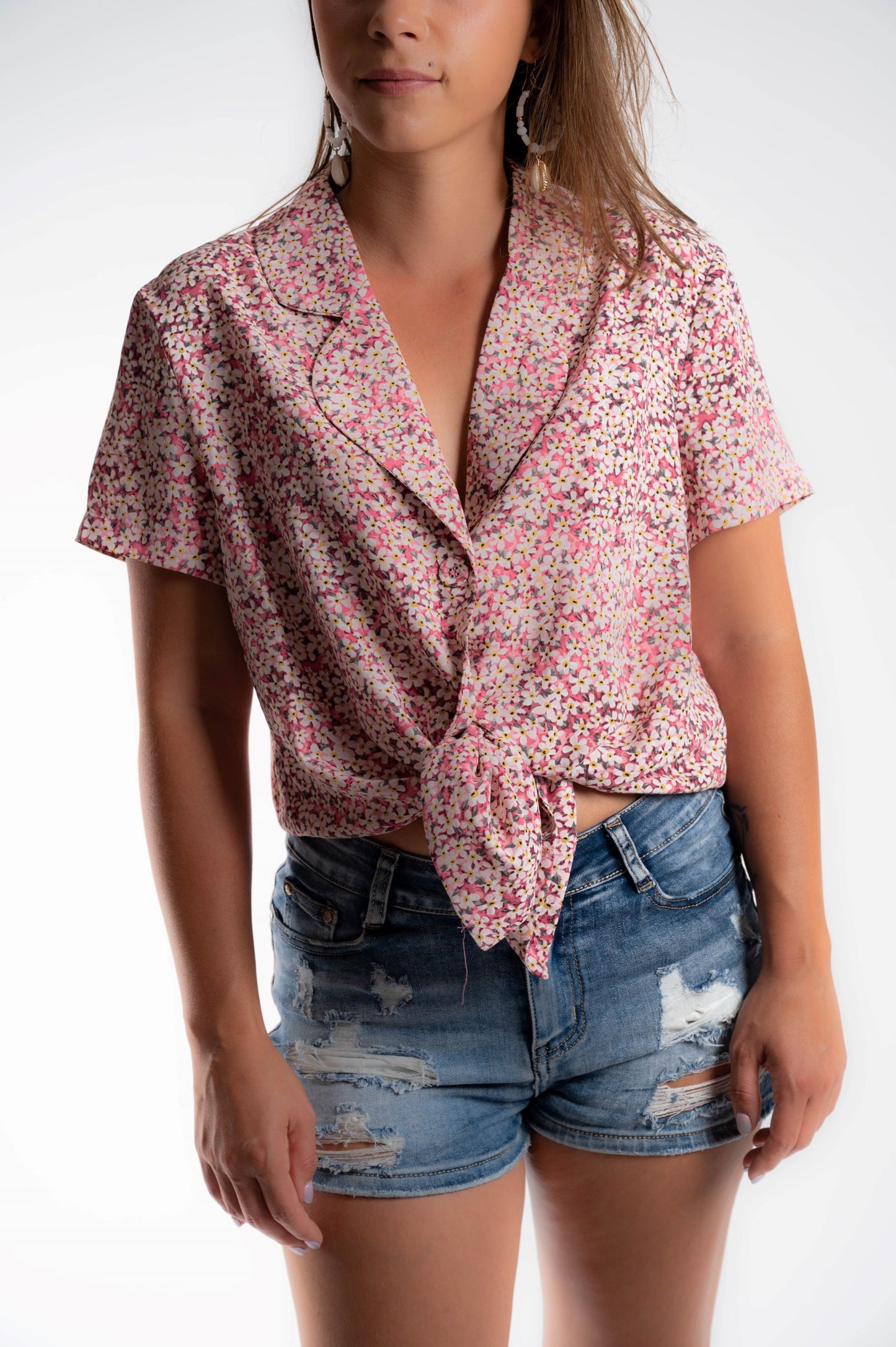 Blouse à manche courte fleurie