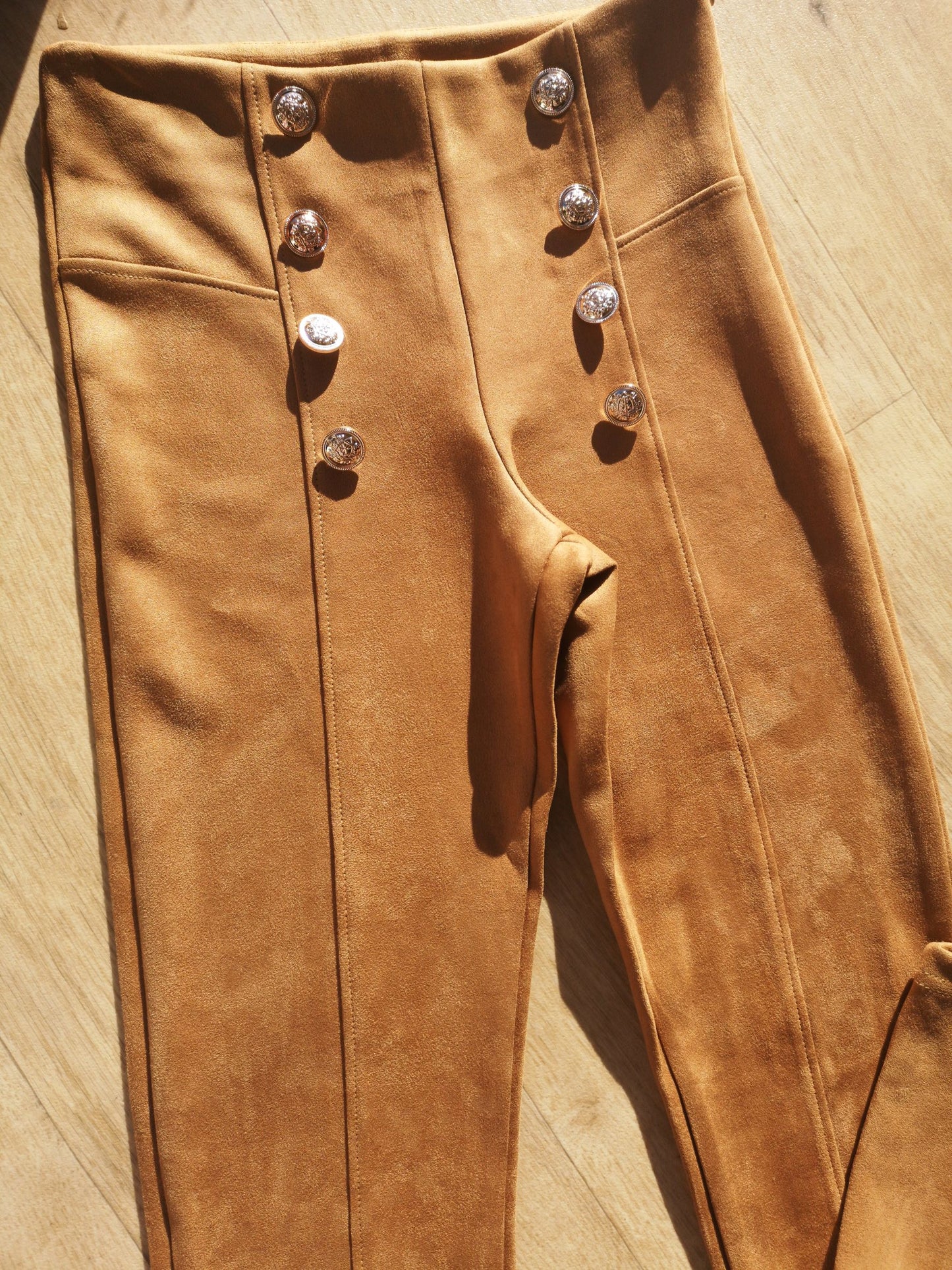 Pantalon taille haute suédine Camel